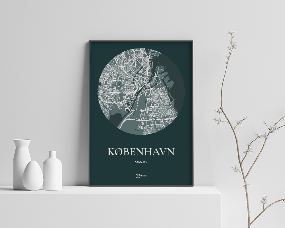 København Bykort Plakat - Skovgrøn 50x70 cm - Unik Design