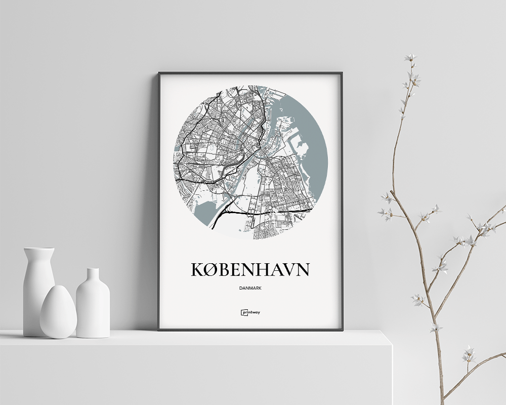 København Plakat - Minimalistisk Bykort i Hvid 21x30 cm