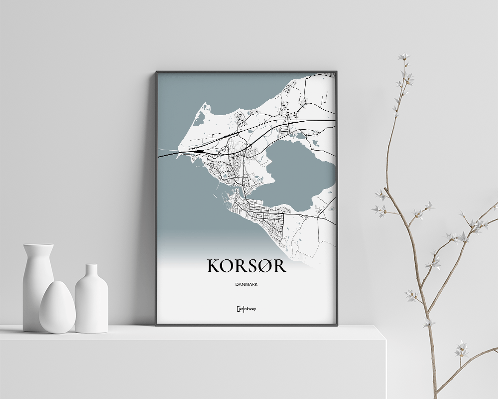 Korsør Bykort Plakat 42x60 cm – Minimalistisk Design