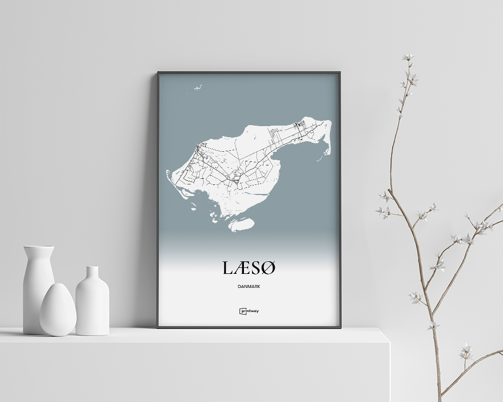Stilren Læsø Bykort Plakat - Minimalistisk Design 21x30 cm