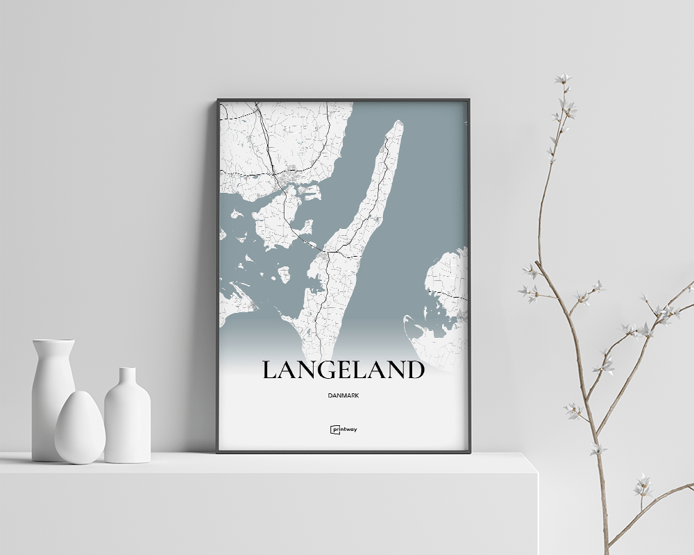 Langeland Bykort Plakat 21x30 cm – Minimalistisk Design