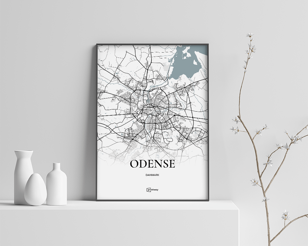 Odense Bykort Plakat - Minimalistisk Hvid A3 Design