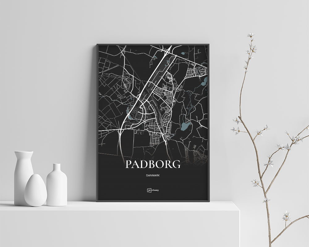 Padborg Bykort Plakat - Sort A4 Design 21x30 cm