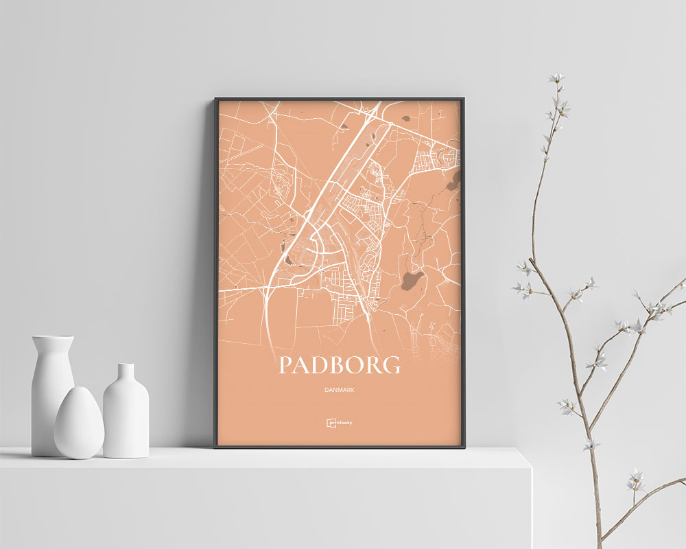 Padborg Bykort Plakat i Guld - Minimalistisk Design 35x50 cm