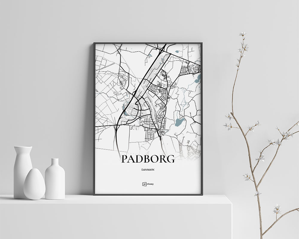 Padborg Bykort Plakat - Elegant Hvid 21x30 cm