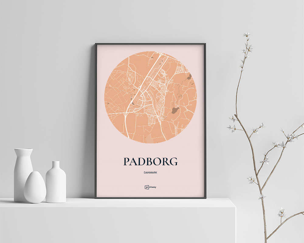 Padborg Bykort Plakat i Guld - Elegant Indretning A1