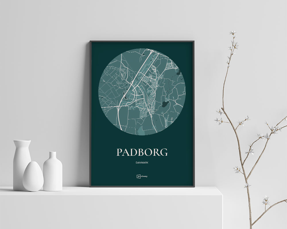 Padborg Bykort Plakat i Skovgrøn - Stilrent Design 70x100 cm