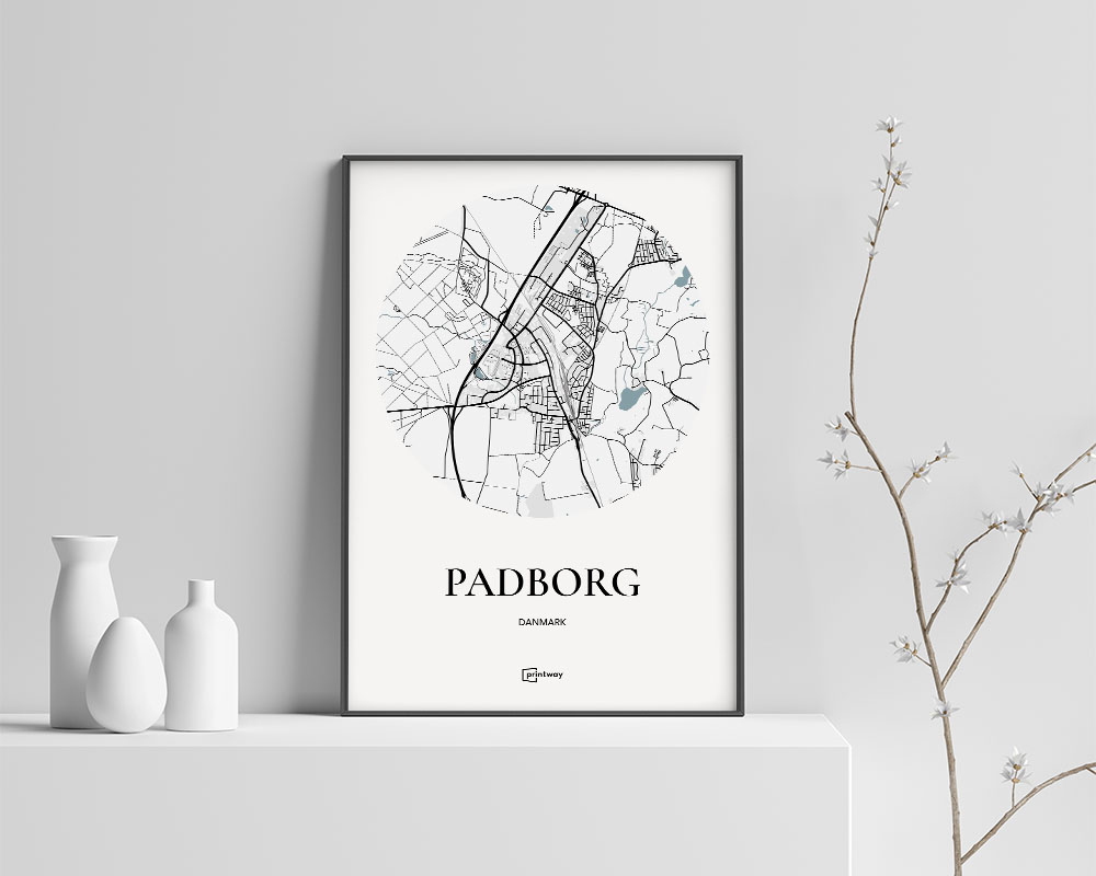Padborg Bykort Plakat - Hvid 60x84 cm (A1)