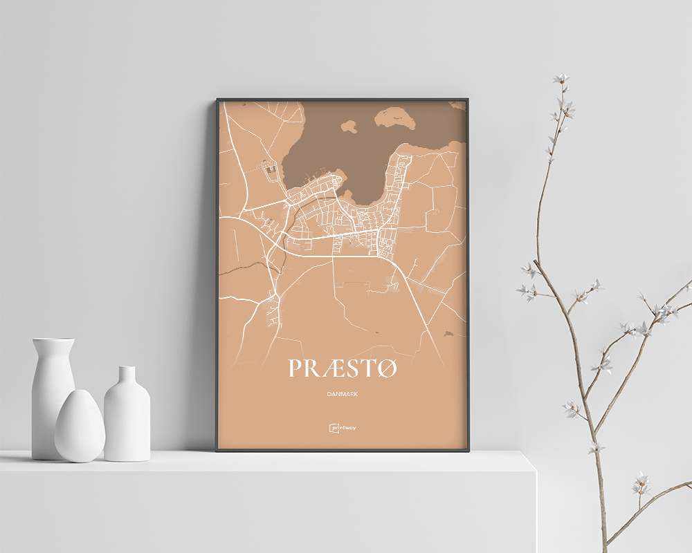 Præstø Bykort Plakat i Guld – Elegant Design 70x100 cm