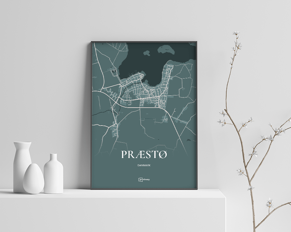 Præstø Bykort Plakat i Skovgrøn – Elegant Kunst til Hjemmet