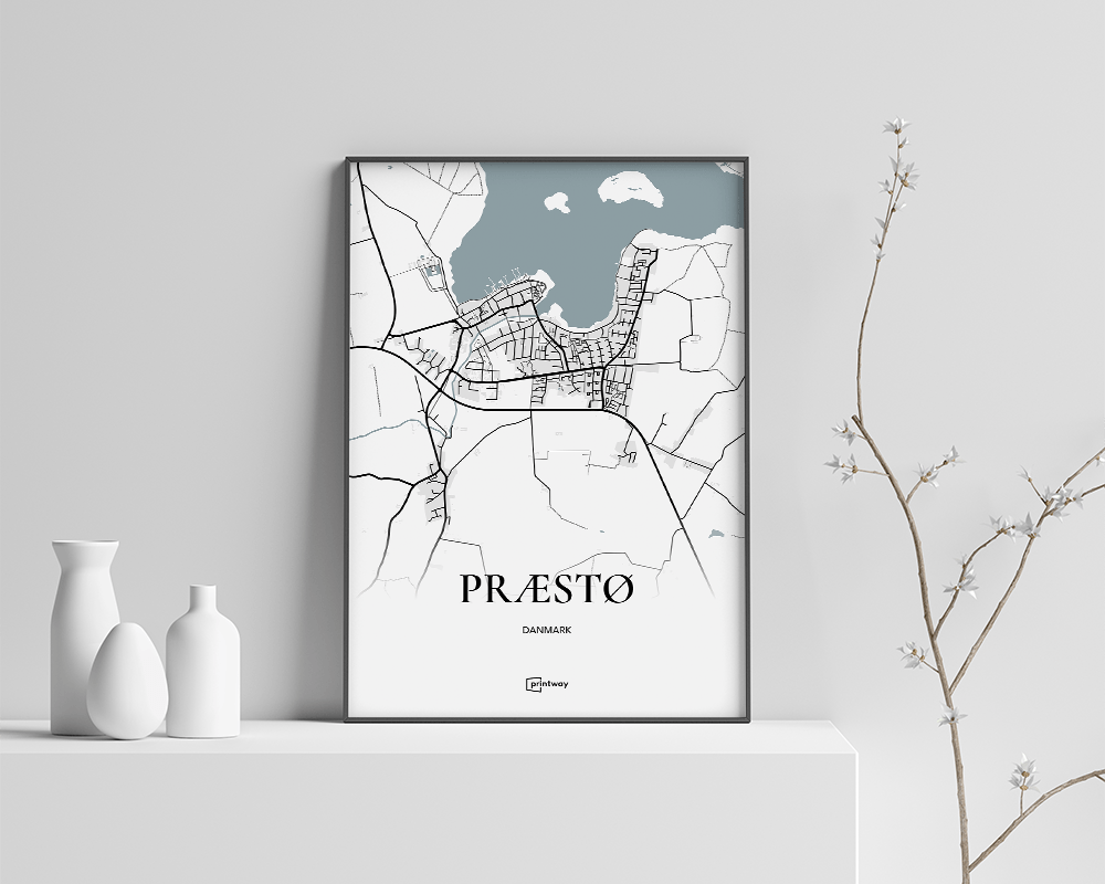 Præstø Bykort Plakat - Minimalistisk Design 70x100 cm