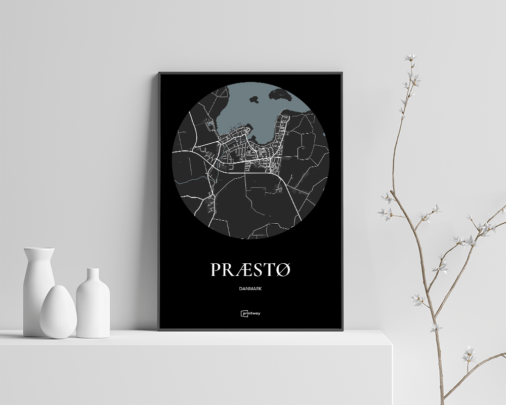 Præstø Bykort Plakat i Sort - 70x100 cm B1