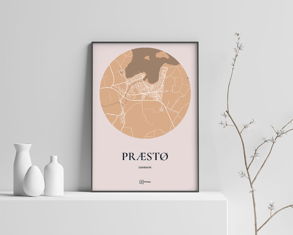 Præstø Bykort Plakat i Guld – Minimalistisk Design 70x100 cm