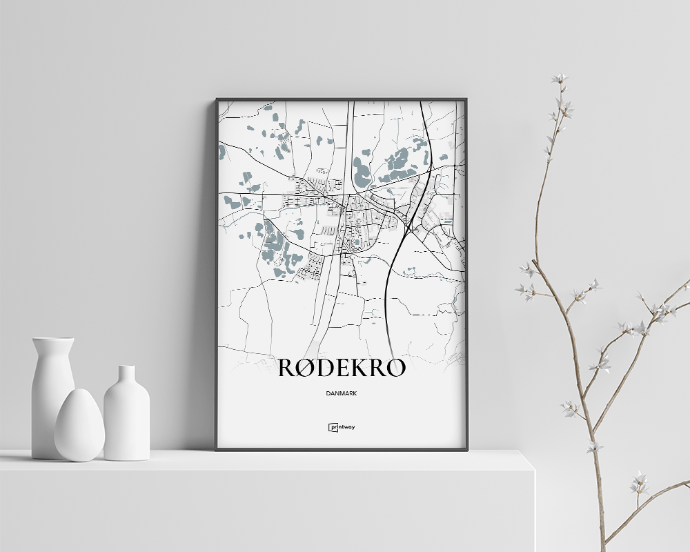 Rødekro Bykort Plakat 21x30 cm – Minimalistisk Kunstværk