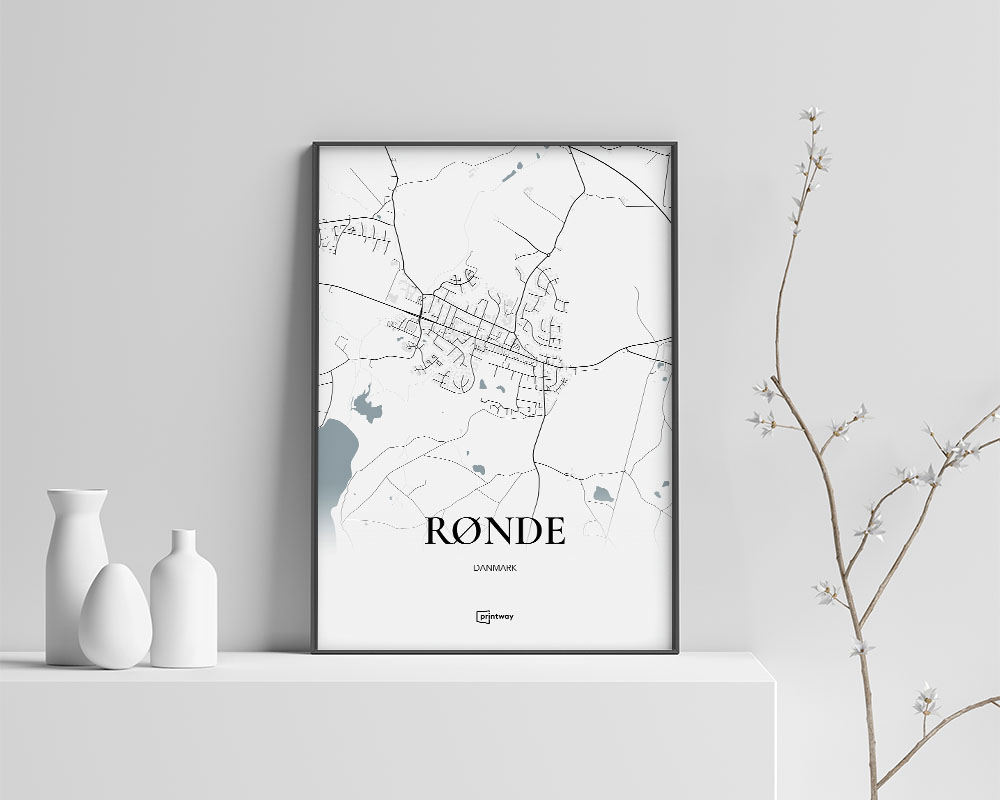 Rønde Bykort Plakat 21x30 cm – Minimalistisk Design