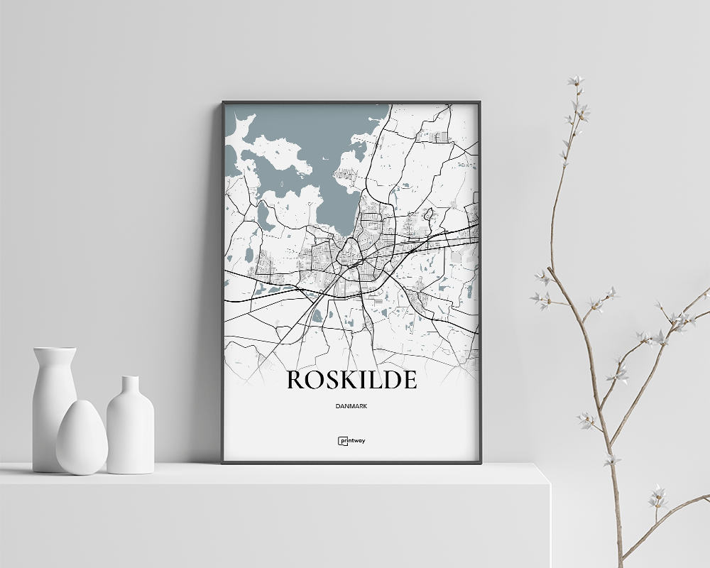 Roskilde Bykort Plakat 21×30 cm - Unik Minimalistisk Design