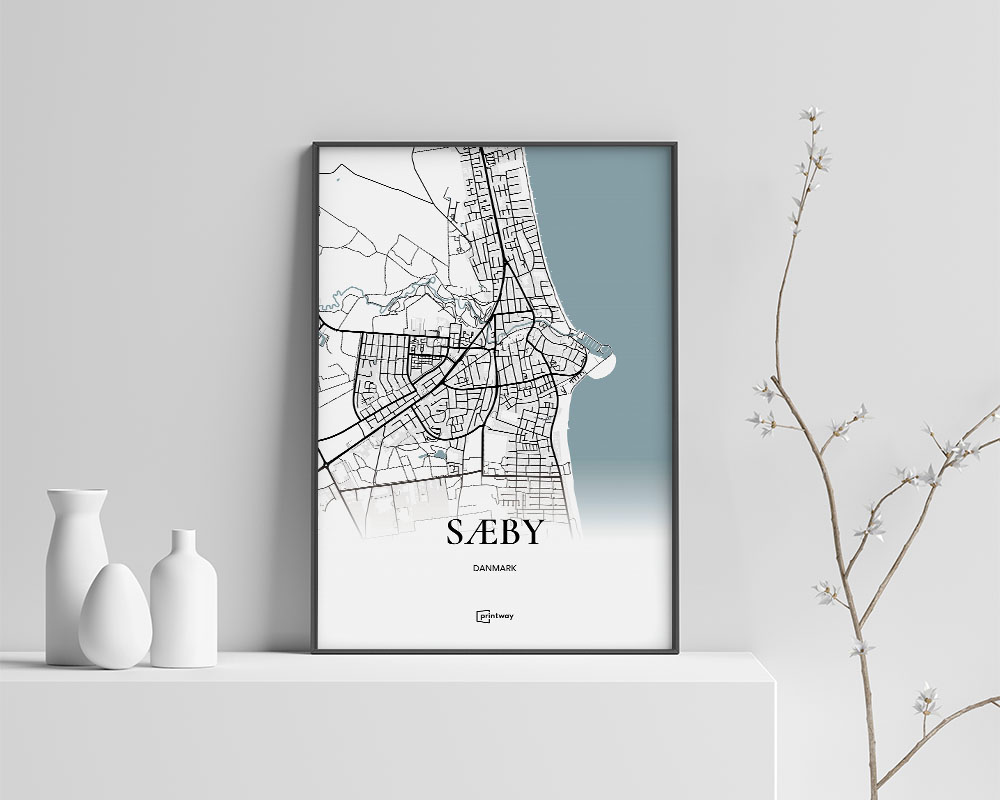 Sæby Bykort Plakat 70x100 cm – Minimalistisk Design