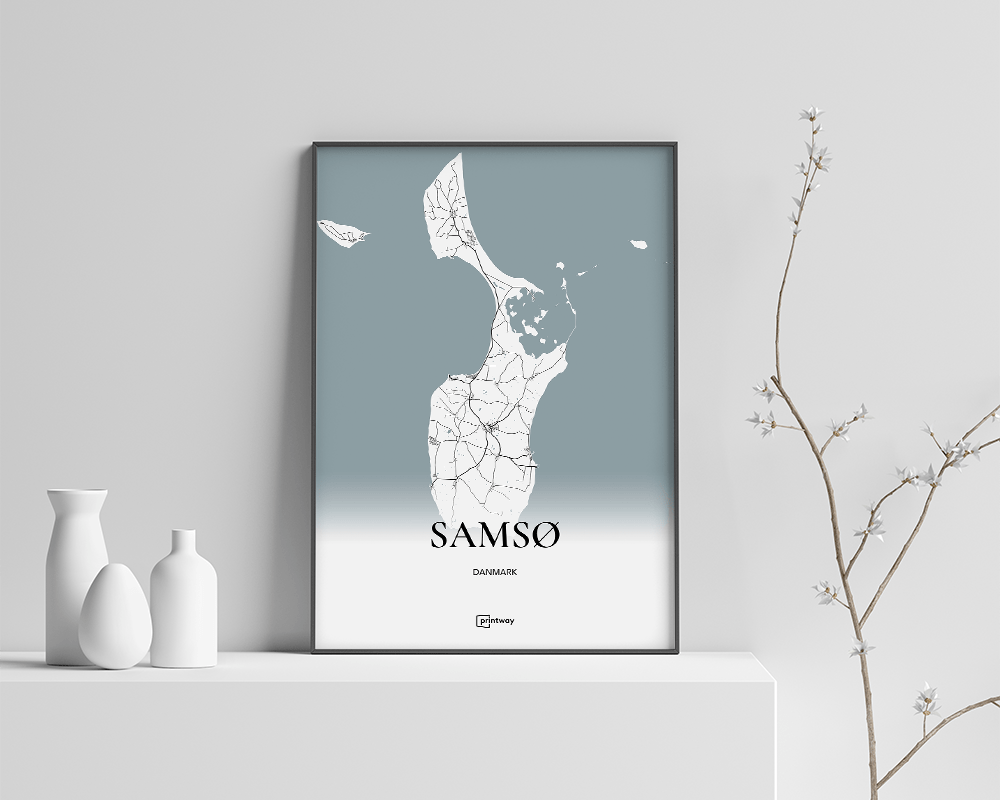 Samsø Bykort Plakat 21x30 cm - Minimalistisk Design