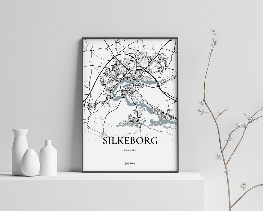 Silkeborg Bykort Plakat 21x30 cm - Minimalistisk Design