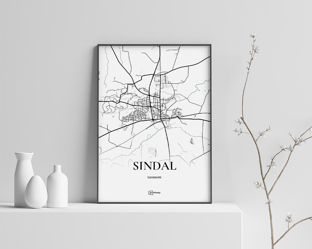 Sindal Bykort Plakat - Hvid 70x100 cm til Dit Hjem
