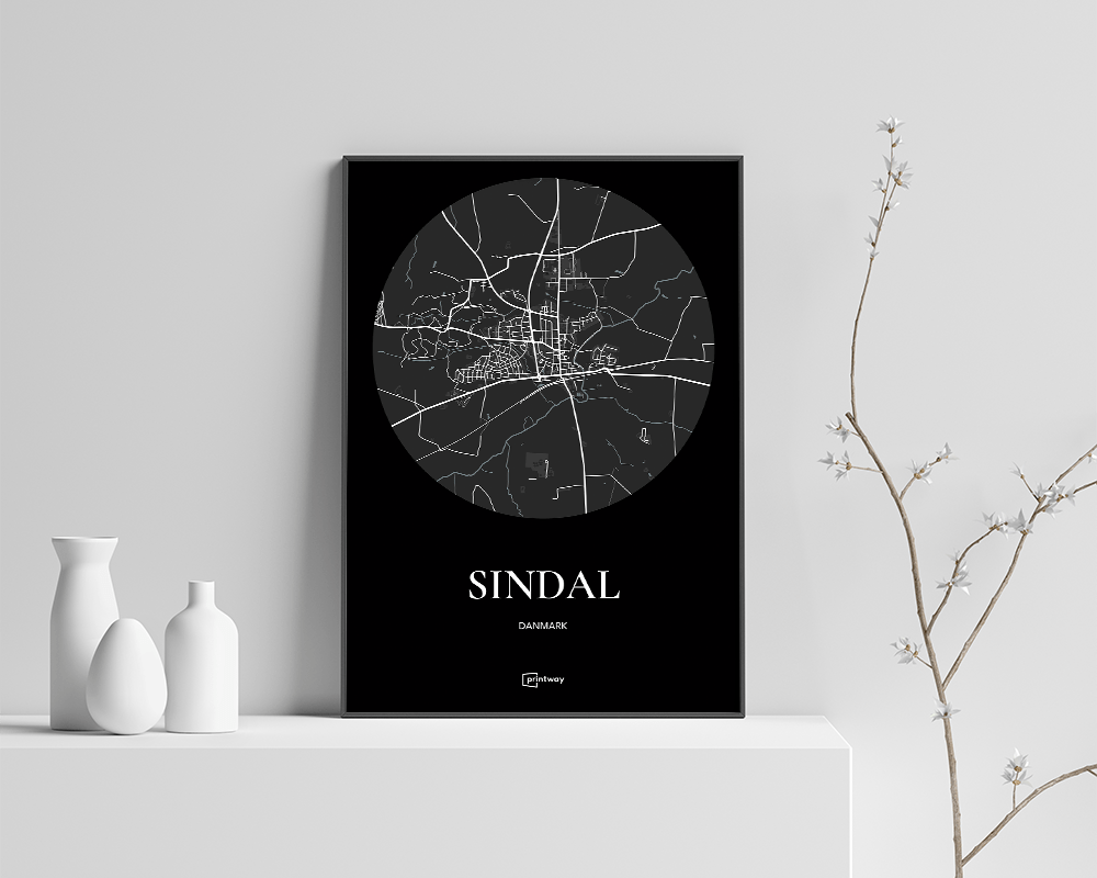 Sindal Bykort Plakat - Elegant Sort A4 til Hjemmet