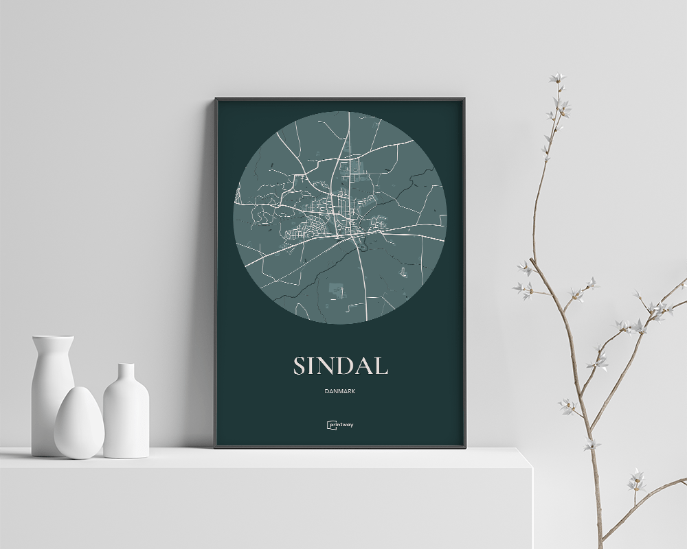 Sindal Bykort Plakat i Skovgrøn – Elegant Vægkunst