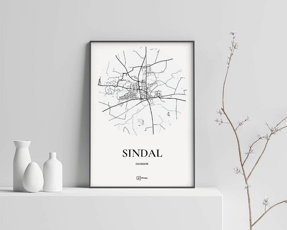 Sindal Bykort Plakat - Hvid 50x70 cm - Unik Indretning