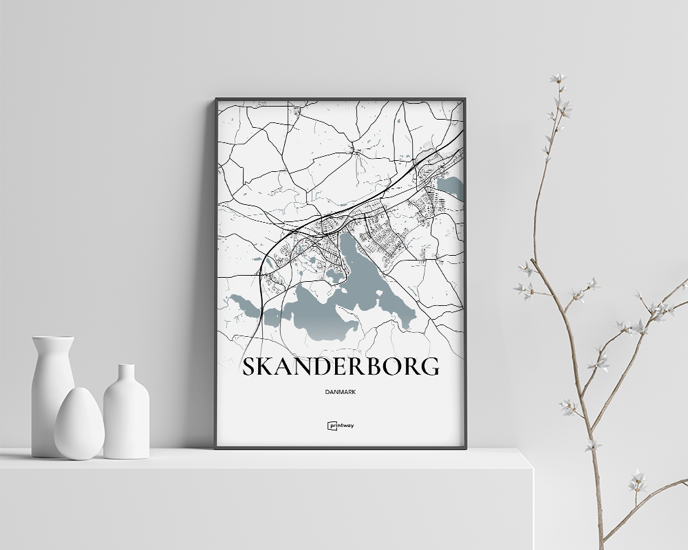 Skanderborg Bykort Plakat – Minimalistisk Design 21x30 cm
