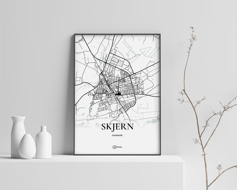 Skjern Bykort Plakat 21x30 cm - Minimalistisk Design