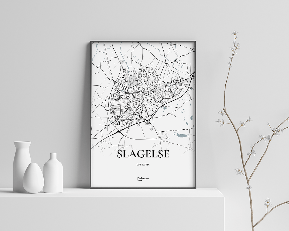 Slagelse Bykort Plakat 21x30 cm – Unik Minimalistisk Design