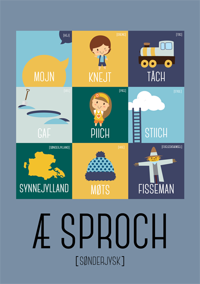 Æ Sproch Blå A5 Plakat – Udforsk Sønderjyske Glose!