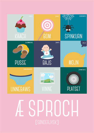 Æ Sproch Lyserød A5 Plakat - Opdag Sønderjyske Glose!