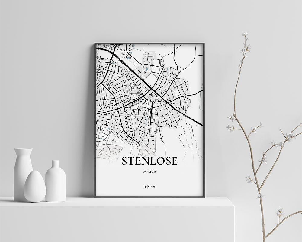 Stenløse Bykort Plakat 70x100 cm - Minimalistisk Design