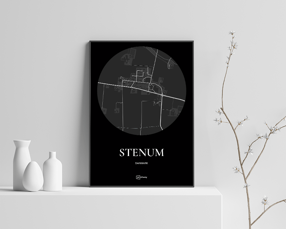 Stenum Bykort Plakat - Sort 70x100 cm til Dit Hjem
