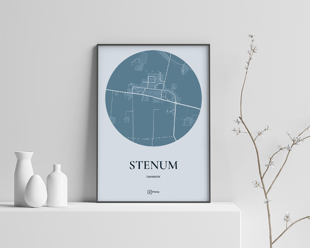 Stenum Bykort Plakat - Havblå 70x100 cm til Dit Hjem