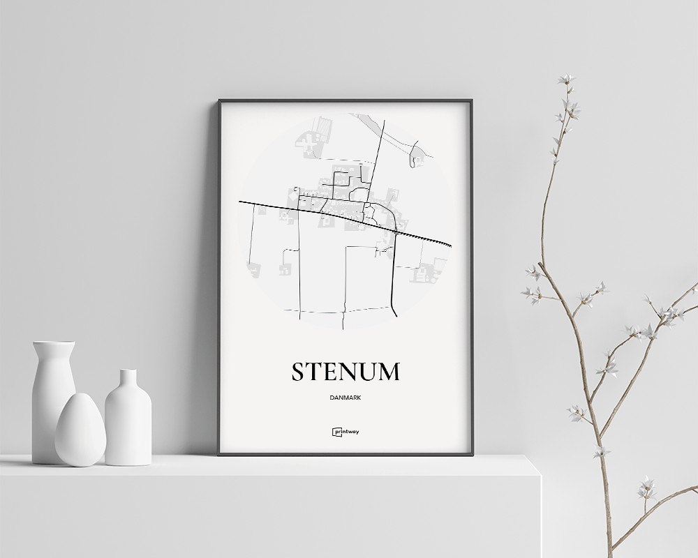 Stenum Bykort Plakat - Hvid 70x100 cm til Dit Hjem