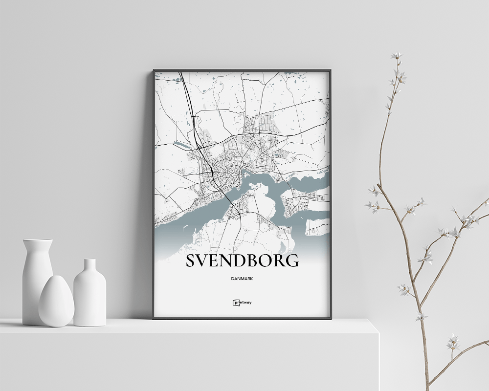 Svendborg Bykort Plakat 21x30 cm - Minimalistisk Design