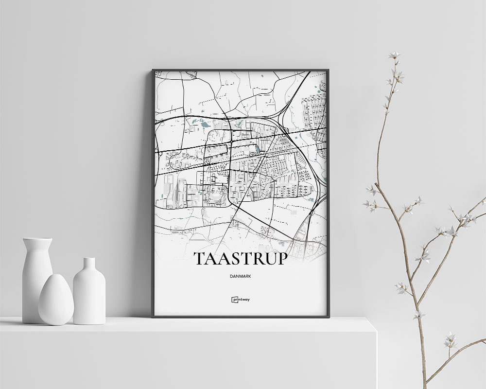 Taastrup Bykort Plakat – Minimalistisk Design 30x42 cm