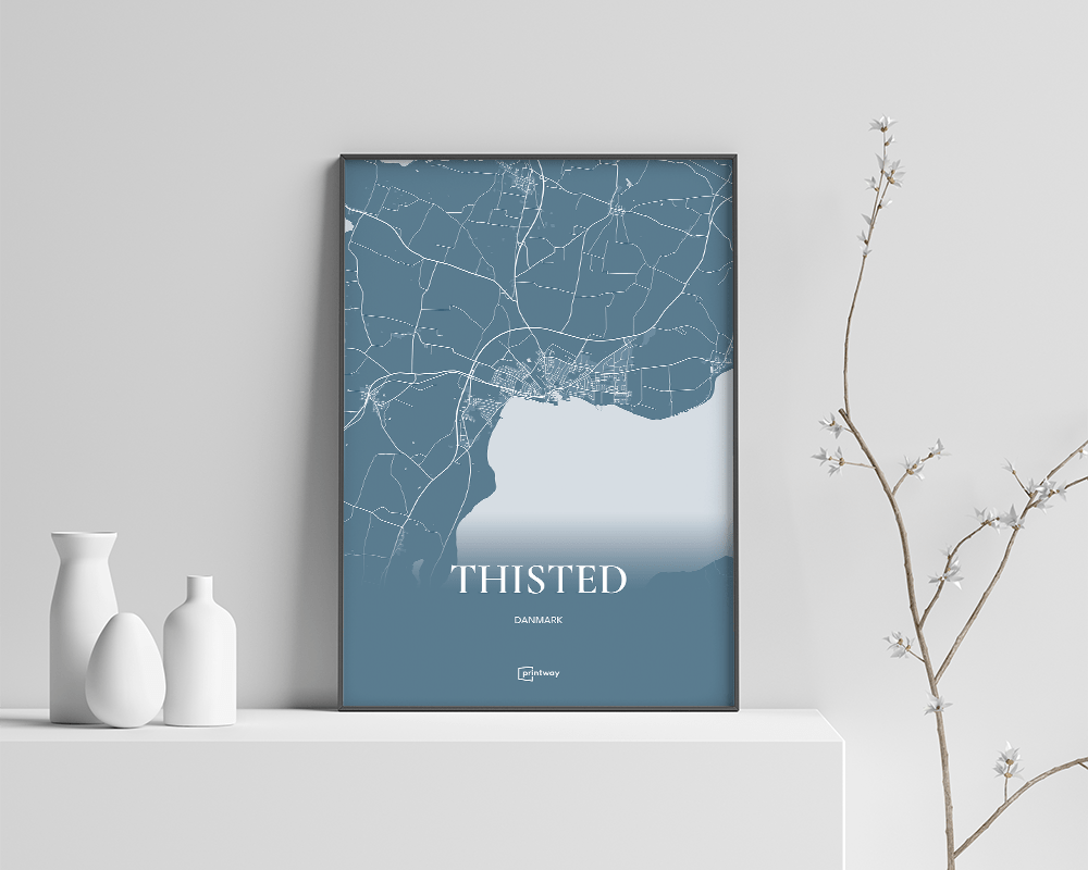 Thisted Bykort Plakat i Havblå - Elegant Vægkunst 70x100 cm