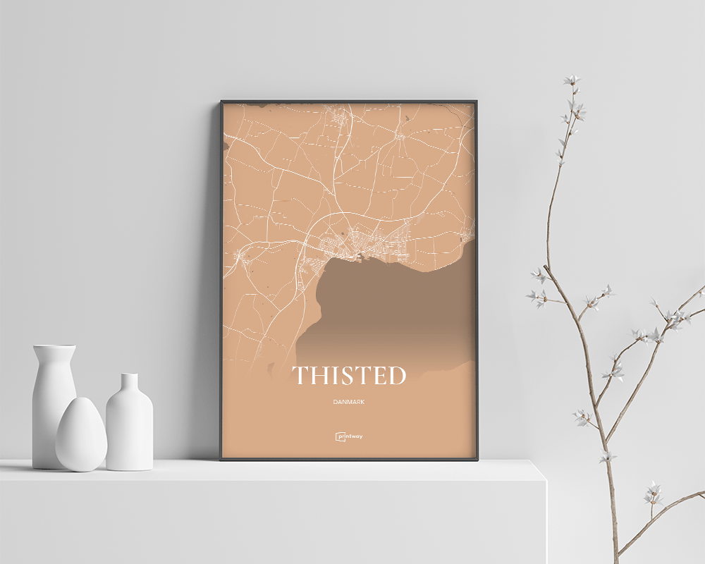Thisted Bykort Plakat i Guld – Elegant Minimalisme 70x100 cm