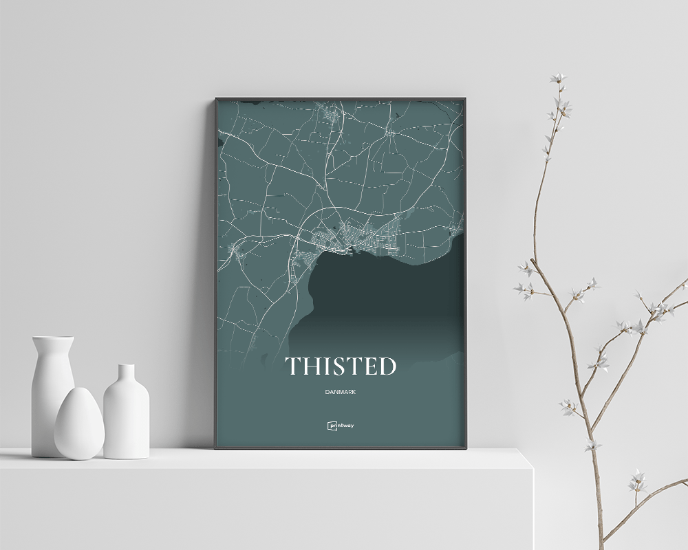 Thisted Bykort Plakat - Skovgrøn 70x100 cm - Unik Design