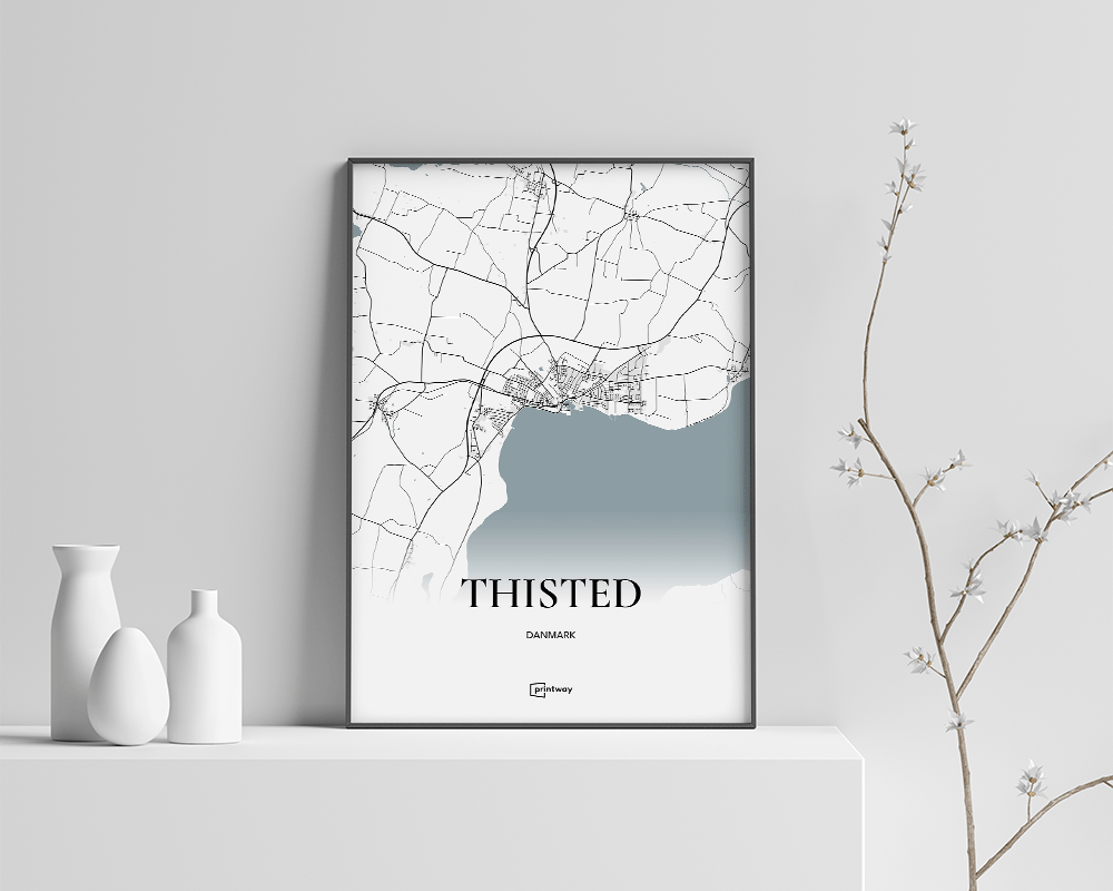 Thisted Bykort Plakat - Minimalistisk Design 70x100 cm