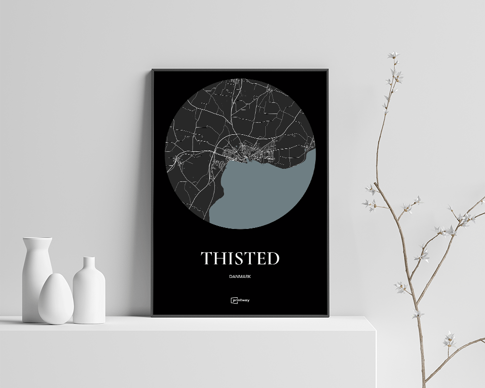 Thisted Bykort Plakat - Minimalistisk Kunst 35x50 cm