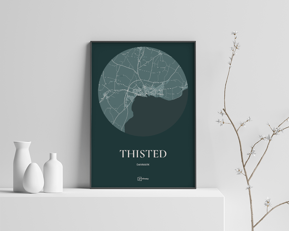 Thisted Bykort Plakat i Skovgrøn – Unik Design 70x100 cm