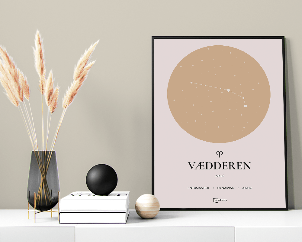Vædderen Stjernetegn Plakat i Guld - Minimalistisk Design