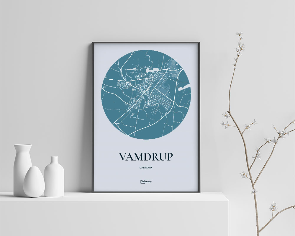 Vamdrup Plakat - Havblå Bykort 70x100 cm (B1)