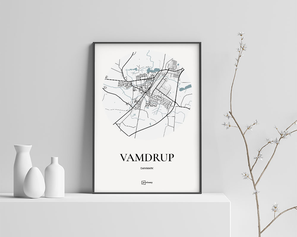 Vamdrup Bykort Plakat - Hvid 70x100 cm (B1) - Stilrent Design