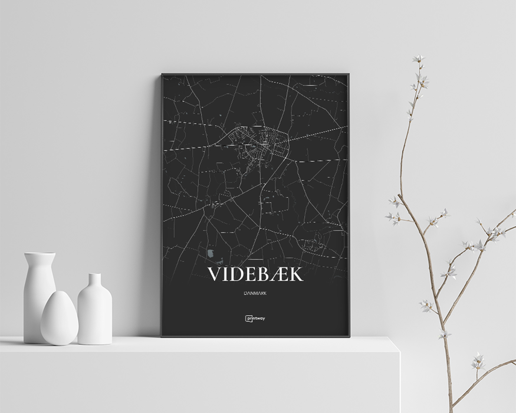 Videbæk Bykort Plakat - Elegant Sort Design 70x100 cm