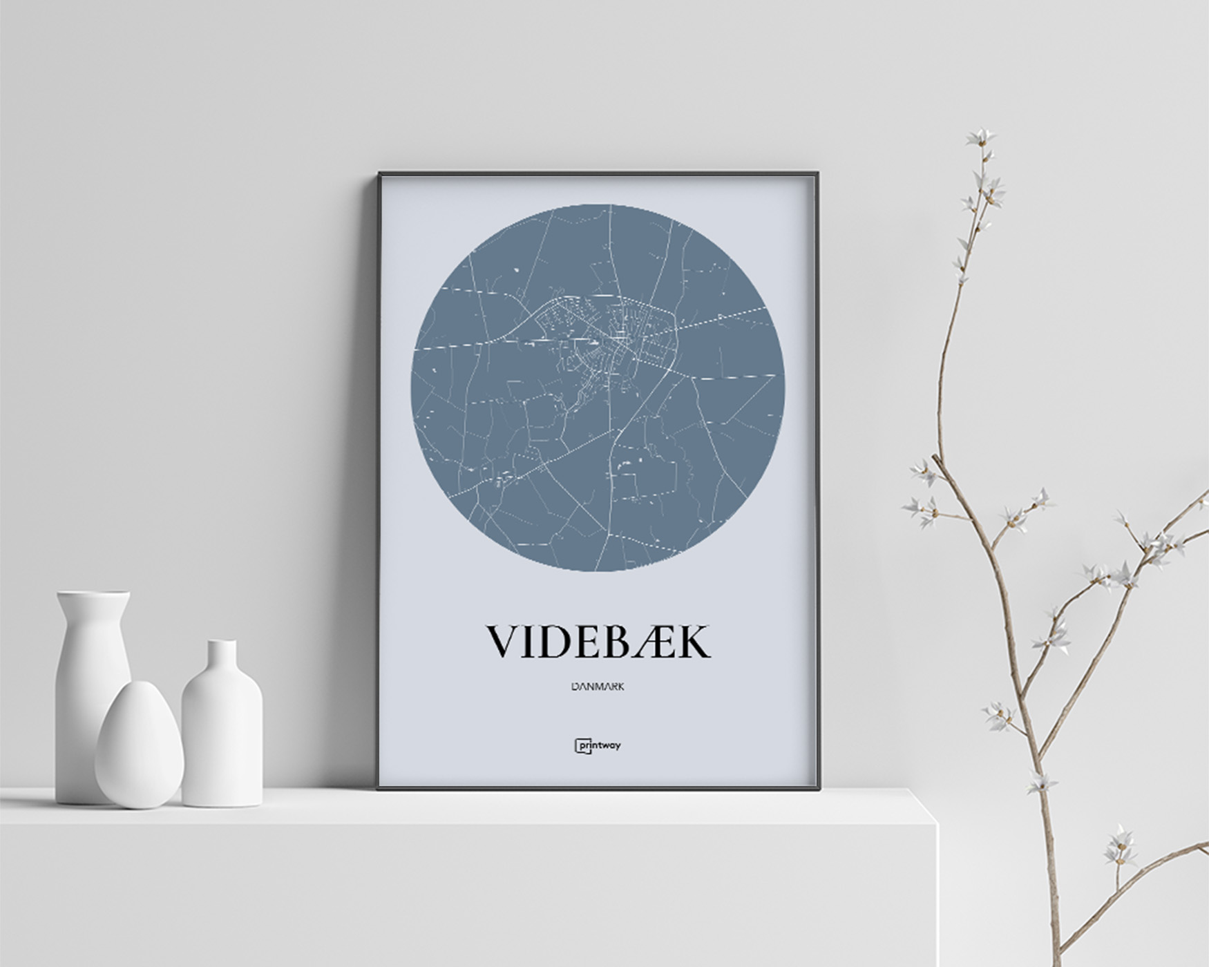 Videbæk Bykort Plakat - Havblå 70x100 cm (B1)