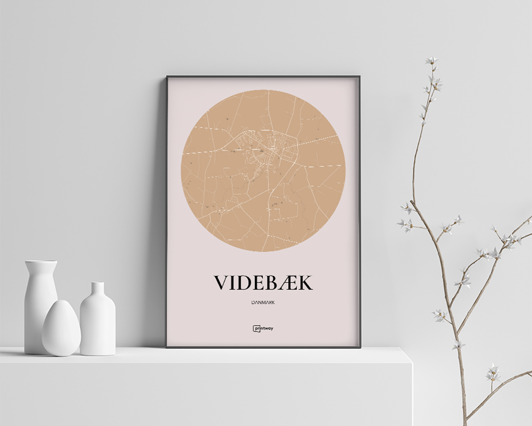 Videbæk Bykort Plakat i Guld – Elegant Design 70x100 cm